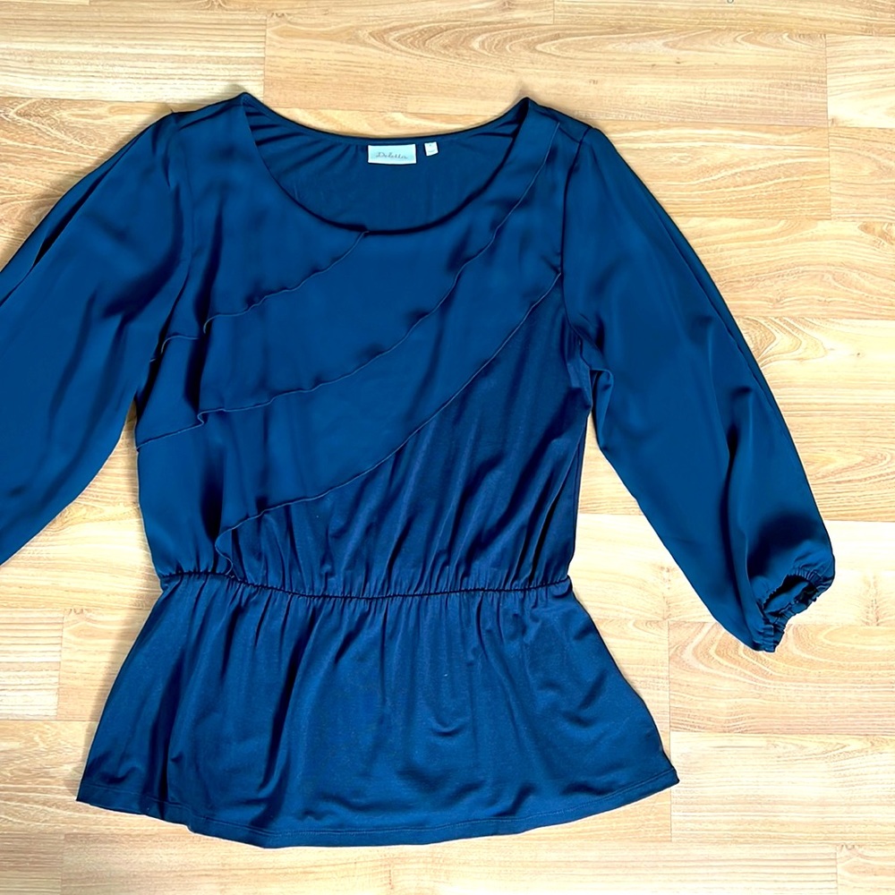 Deletta Navy Blue Ruffle Blouse